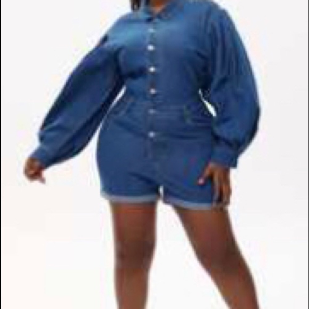 Jean ballon  sleeve romper!!